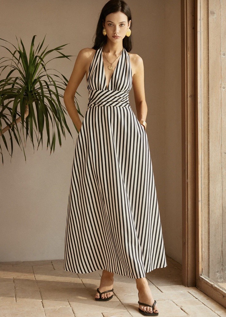 Commense Stripe Backless Pockets Dress Size XS NWT