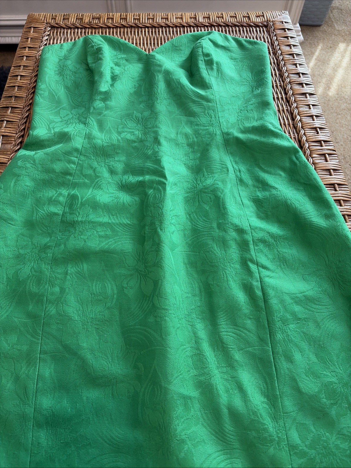 A.J. Bari Strapless Green Brocade Boned Cocktail Dress Sz 8/10