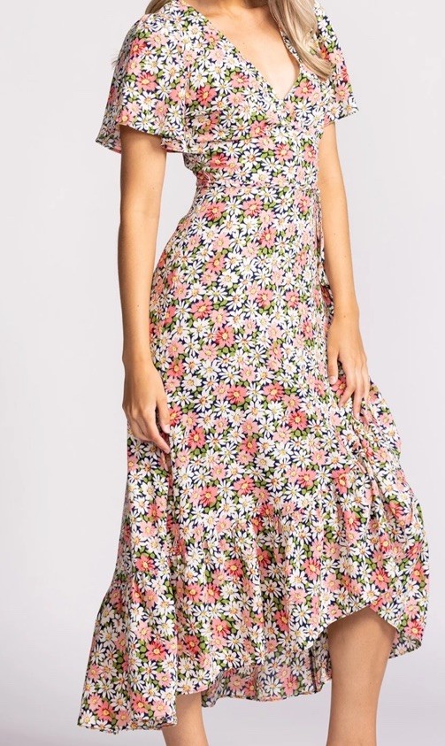 Pink Martini Dawn Romantic Maxi Dress XL NWT Fluttered Sleeve, Ruffle Edge