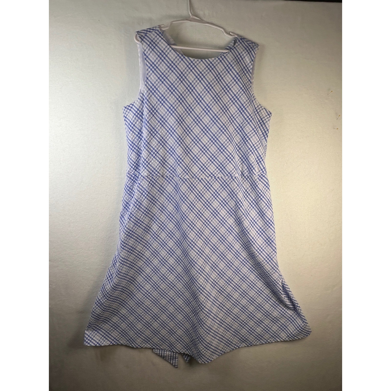 Anne Klein Women 16 Blue White Plaid Fit Flare Dress Coastal Preppy Cottagecore