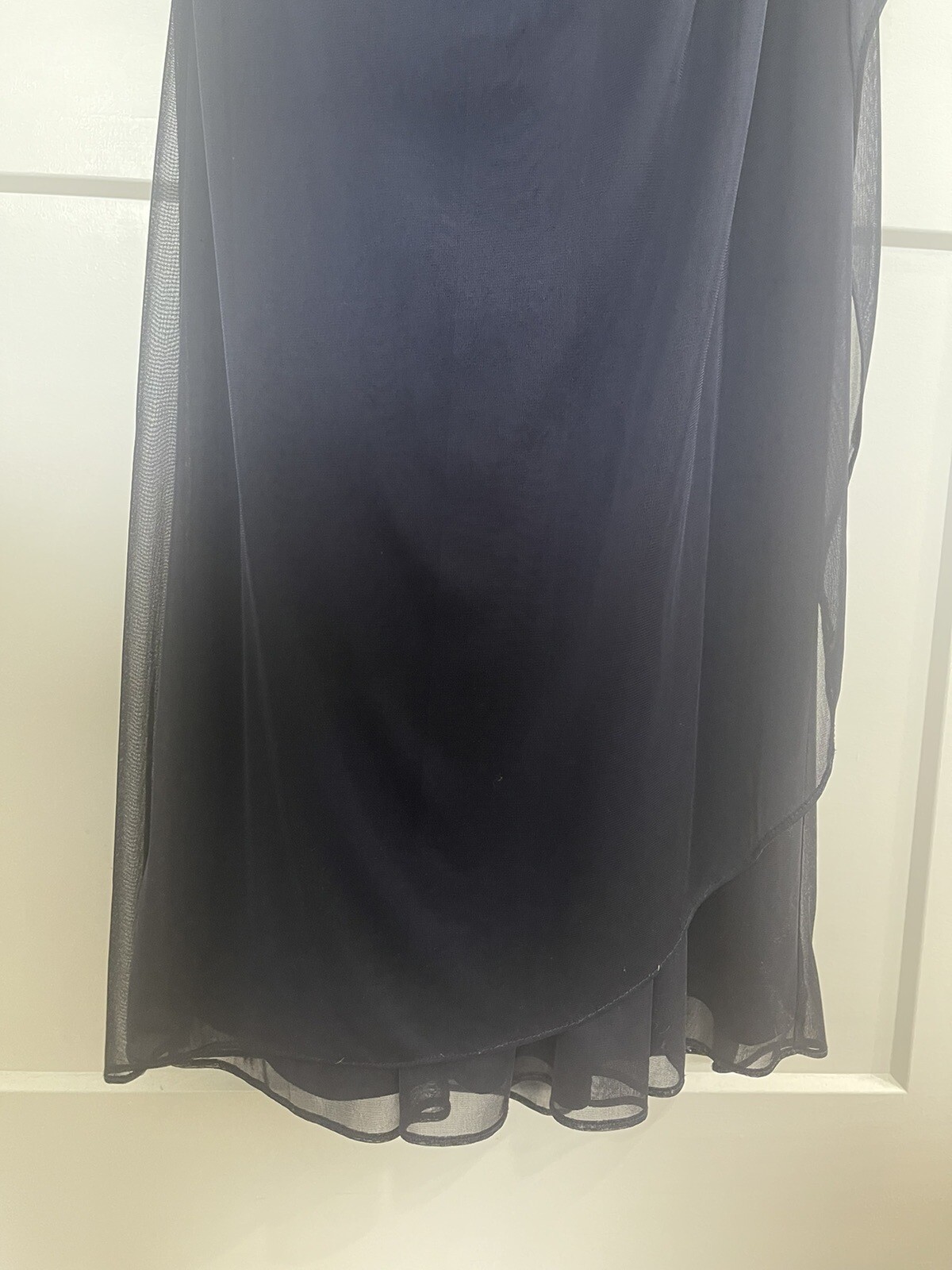 xscape Beaded Yoke, Cap Sleeve, Round Neck, Ruched Cascade Ruffle Side Gown