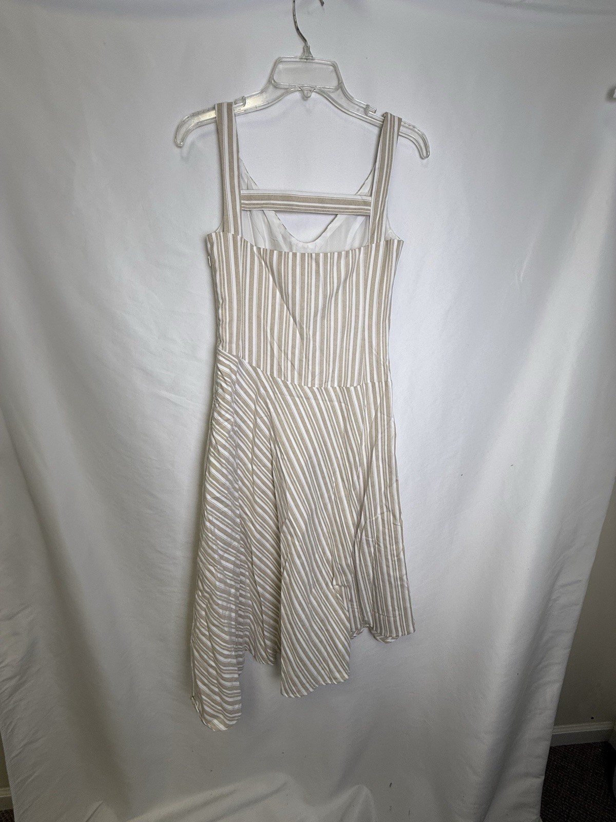 Commense striped asymmetrical hem midi dress – khaki/white NWT sz XS