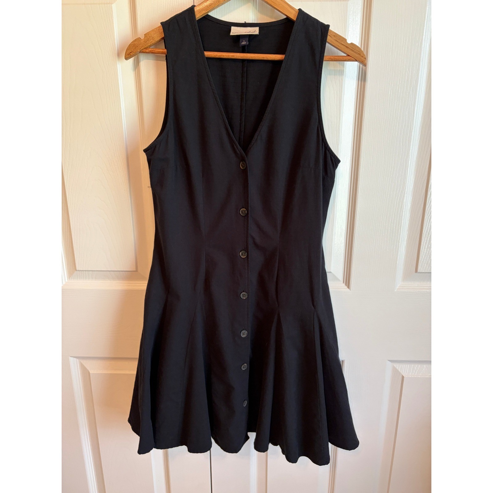 Universal Thread Womens Black Sleeveless Button Front Mini Dress Side Pockets S
