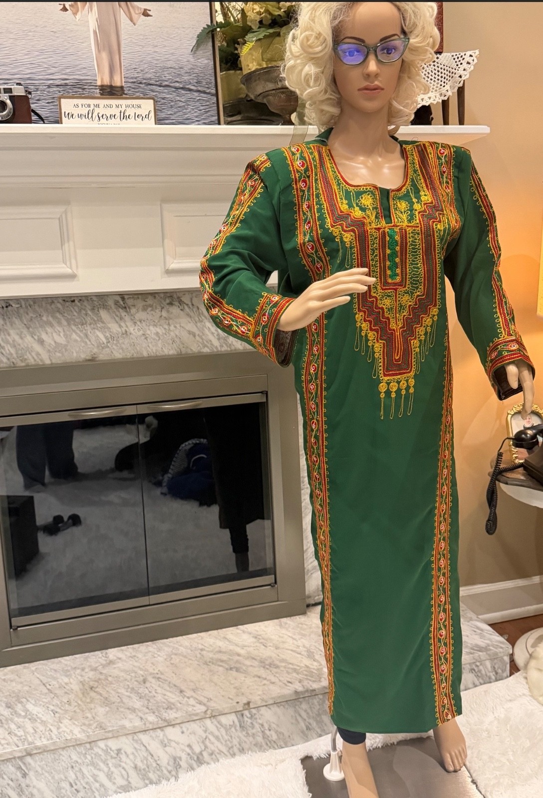 CAFTAN JALABIYA MIDDLE EASTERN ETHNIC DRESS MAXI MULTI FLORAL 14-15 WiderBottom