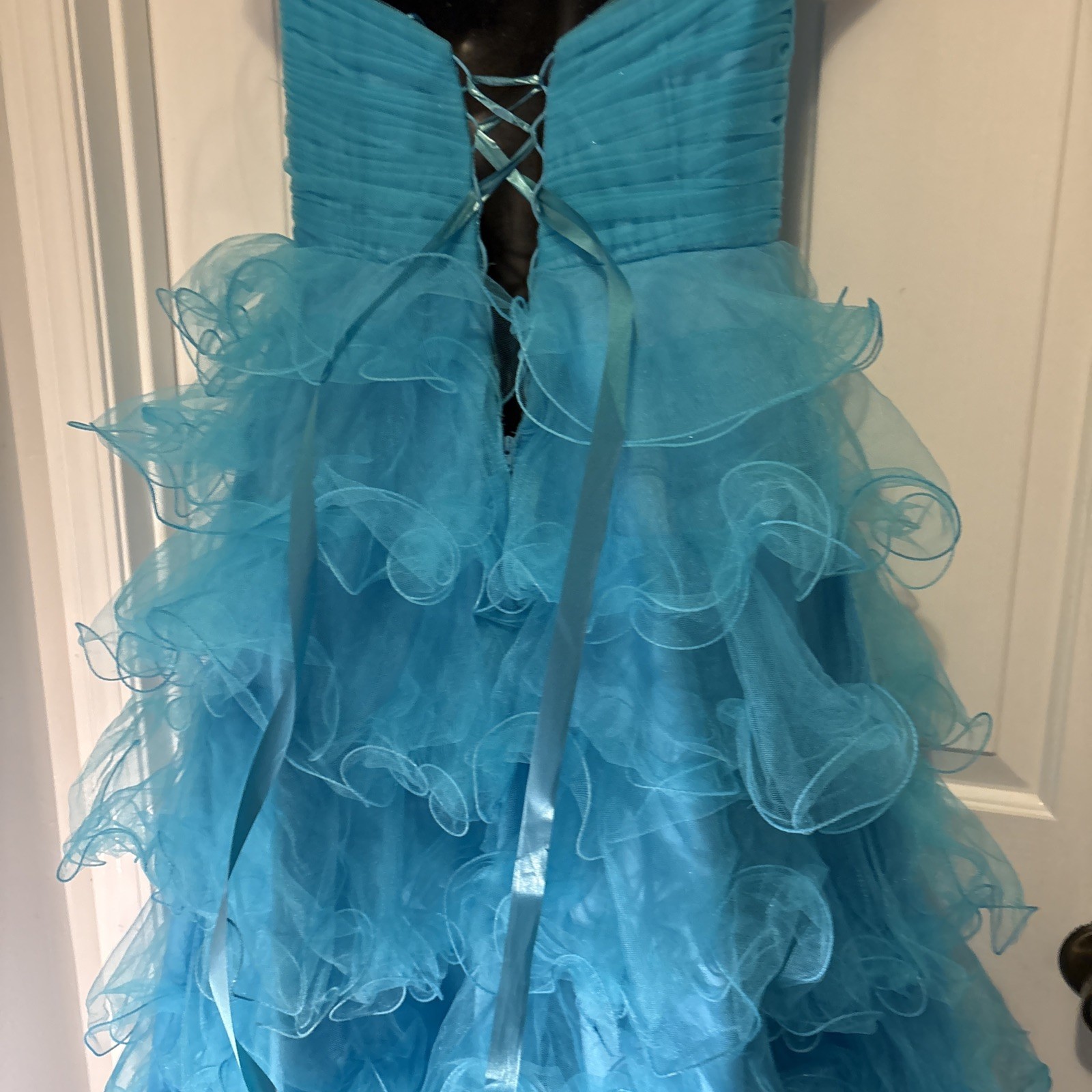 Cassandra Stone For Mac Dougal Size 10 WOW! Peacock Blue Ruffles Ruffles High&Lo