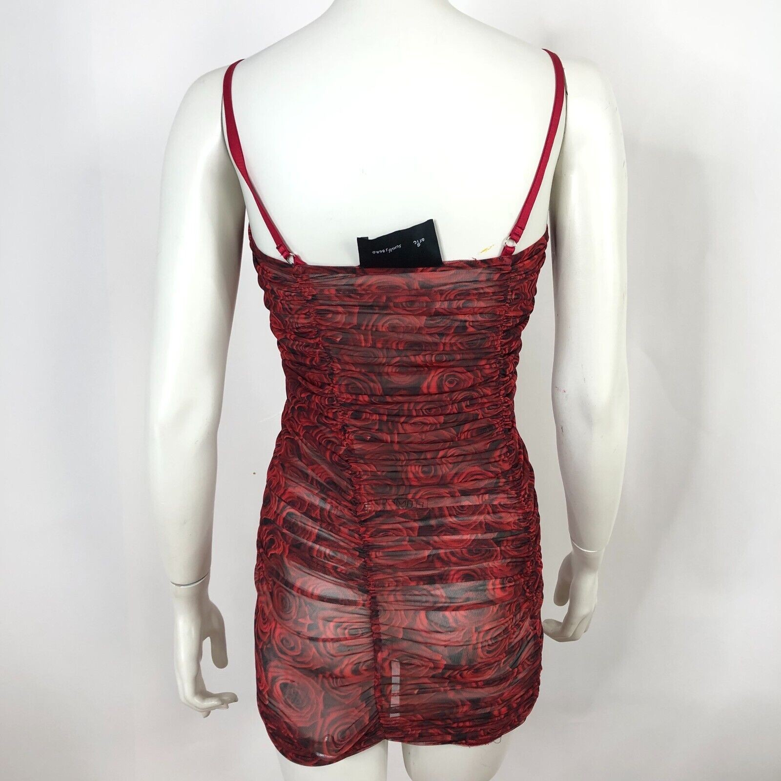 Schlosberg Ruched Ruffle Small Lycra Women’s Mini Sheer Short Length Dress Rose