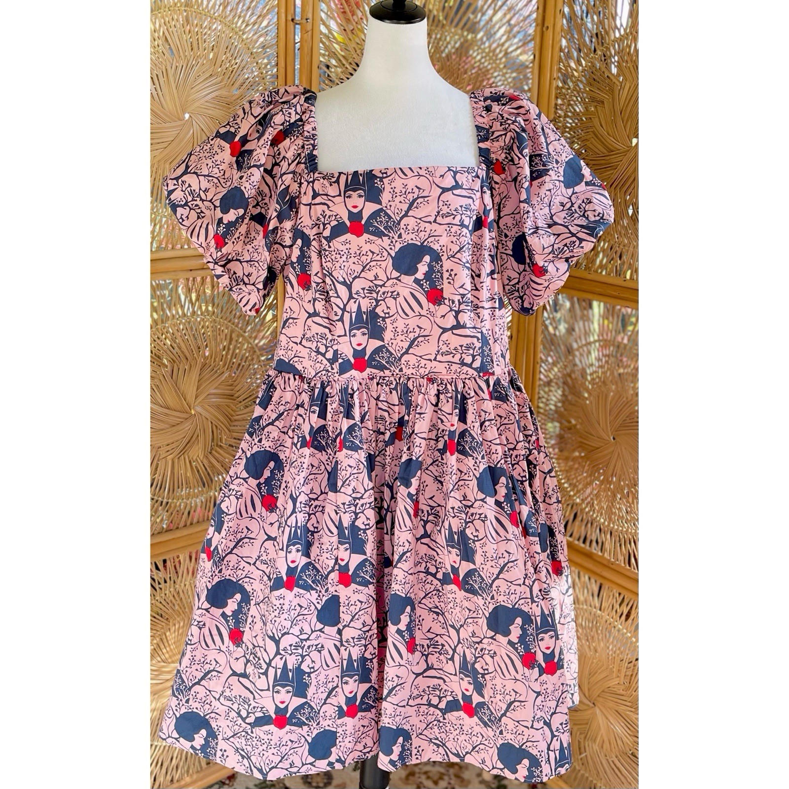 Disney Snow White & The Evil Queen Graphic Print Pink Puff Sleeve Dress 1X