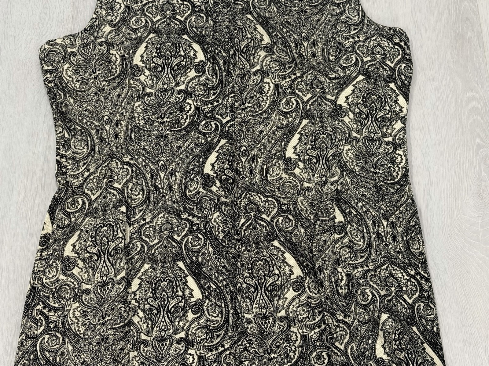 Talbots NEW $139 Sz 14P Cotton Ble Sheath Shift Dress Lined Paisley Black White
