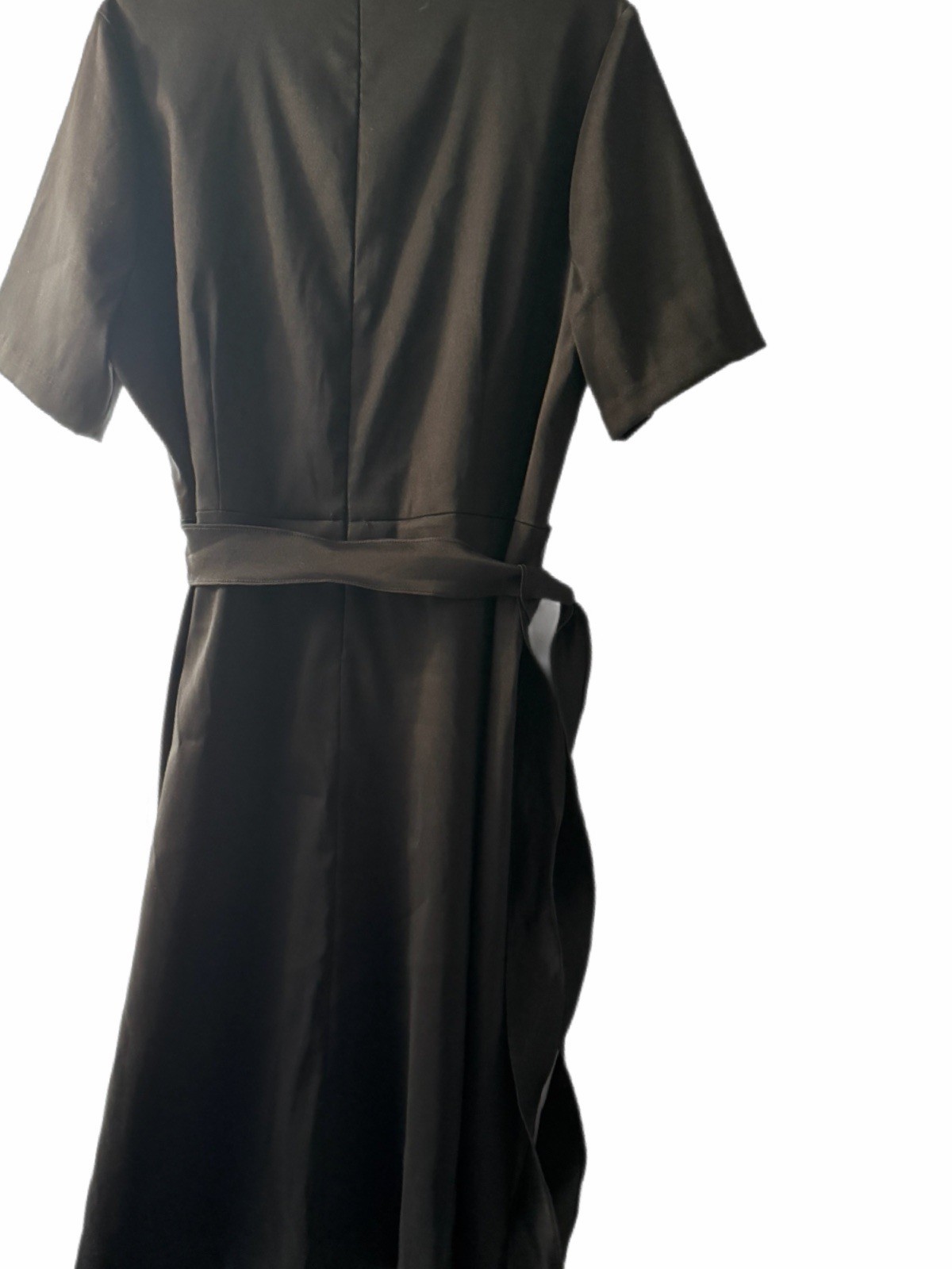 Preston & York Black Solid Short Sleeve V-Neck Sheath Belted Knee Dress 18
