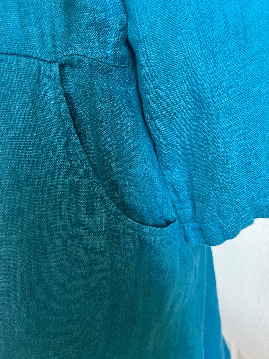 Dressed in FLAX Midi Dress Size SP Teal Blue Linen 100% Linen