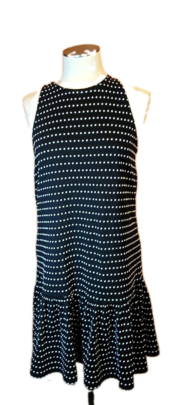 Sm LOFT Polka Dot Stripe Sheath Dress with Ruffle Hem Halter Neckline