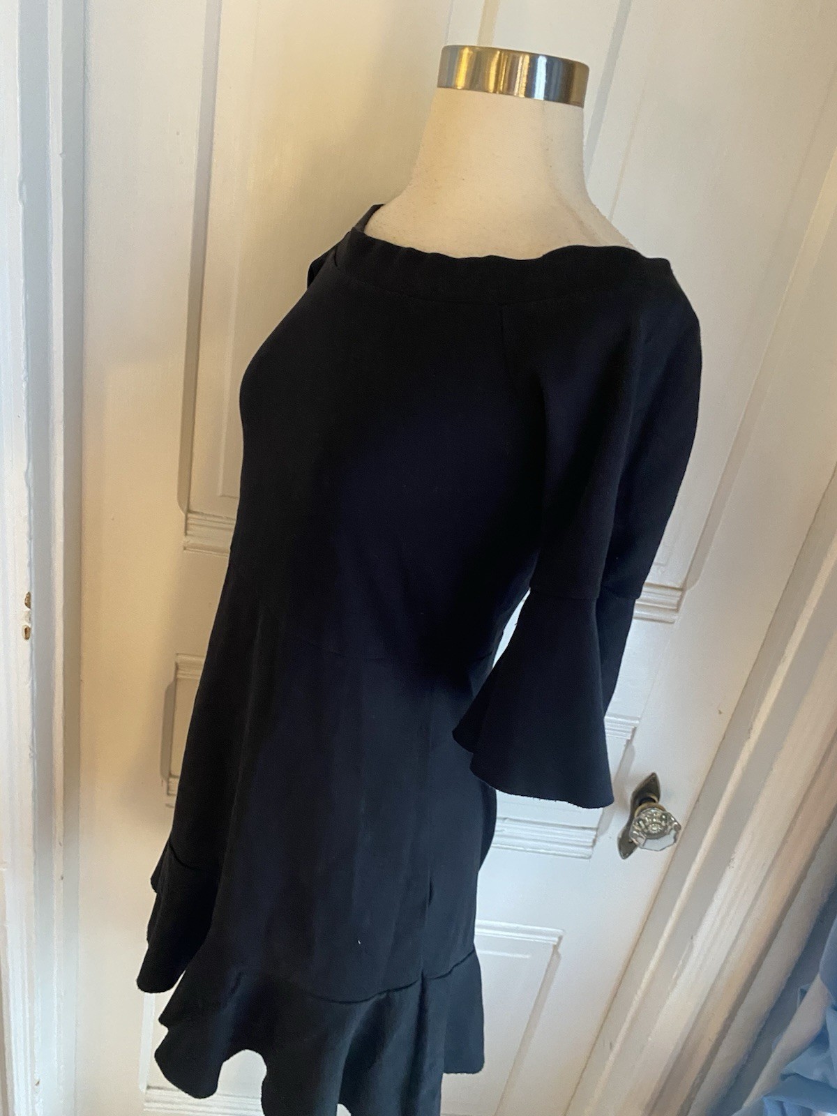 FREE PEOPLE BLACK COTTON PULLOVER FIT & FLARE DRESS-SIZEM-RUFFLE ELBOW SLEEVES!!
