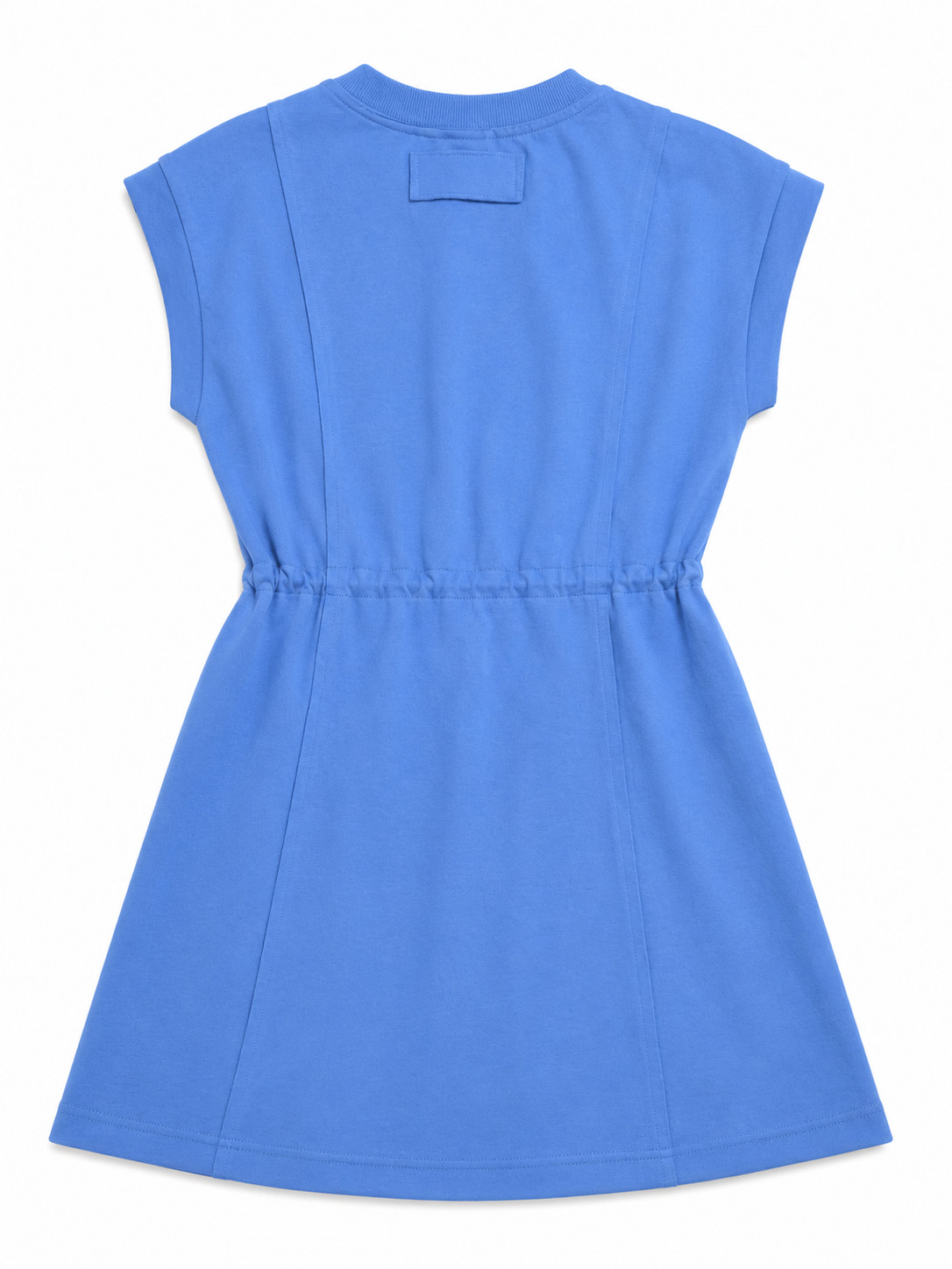 Umgee Blue Cap Sleeve Dress Cinched Drawstring Waist and Vertical Pleats Sz L