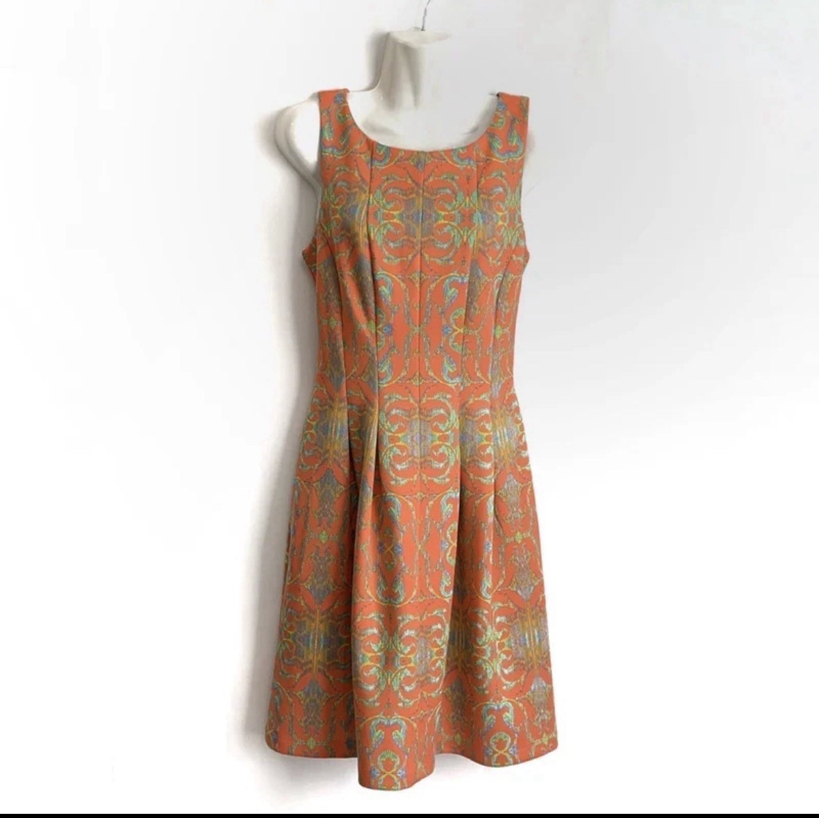 Gabby Skye Womens 6 Peach Multicolor Abstract Fit & Flare Soft Scuba Dress