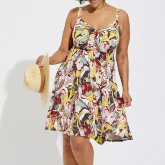 Torrid Mini Super Soft Bow Front Skater Dress – Floral Multi