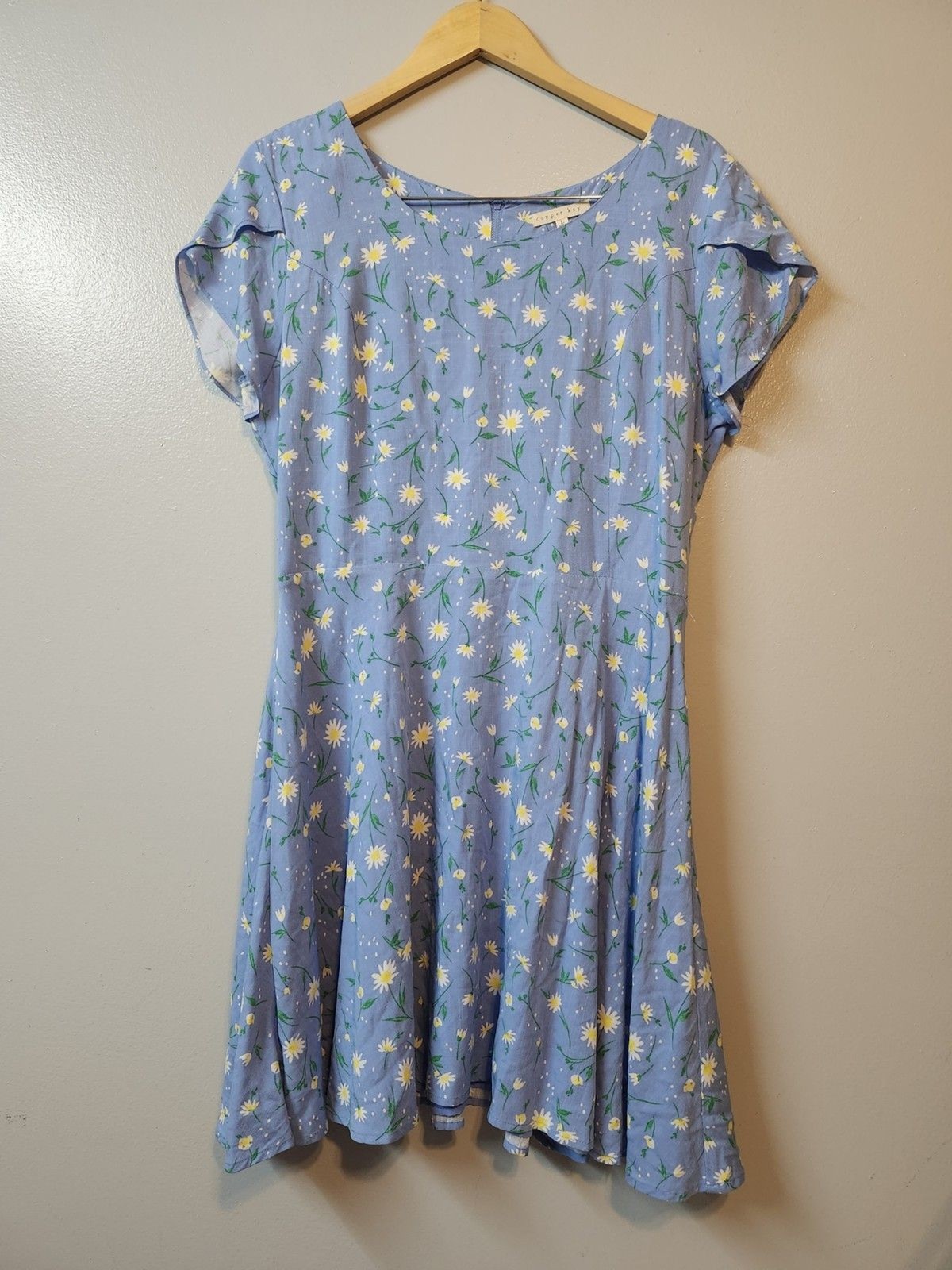 Copper Key Womens Blue Floral Print Fit And Flare Dress Size Large
