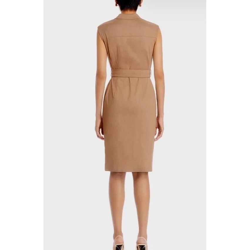 BOSS Hugo Boss Sleeveless Blazer Wrap Dress Camel Brown Linen Blend Womens Sz 16