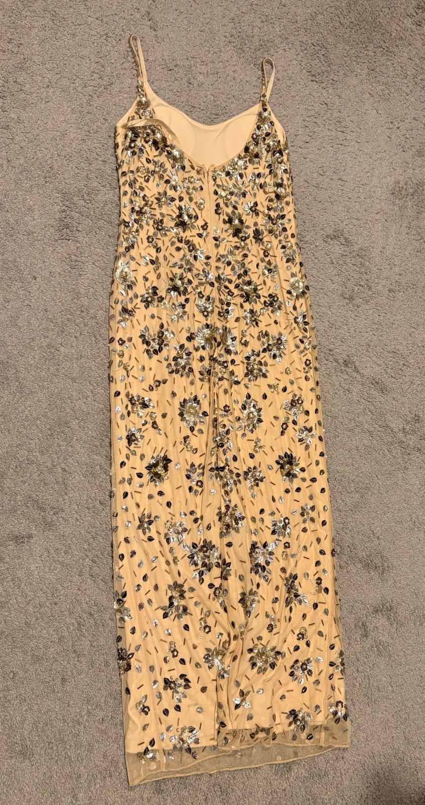 Mac Duggal New Beige Gold Embellished Scoop Neck Evening Gown Size 10 5477