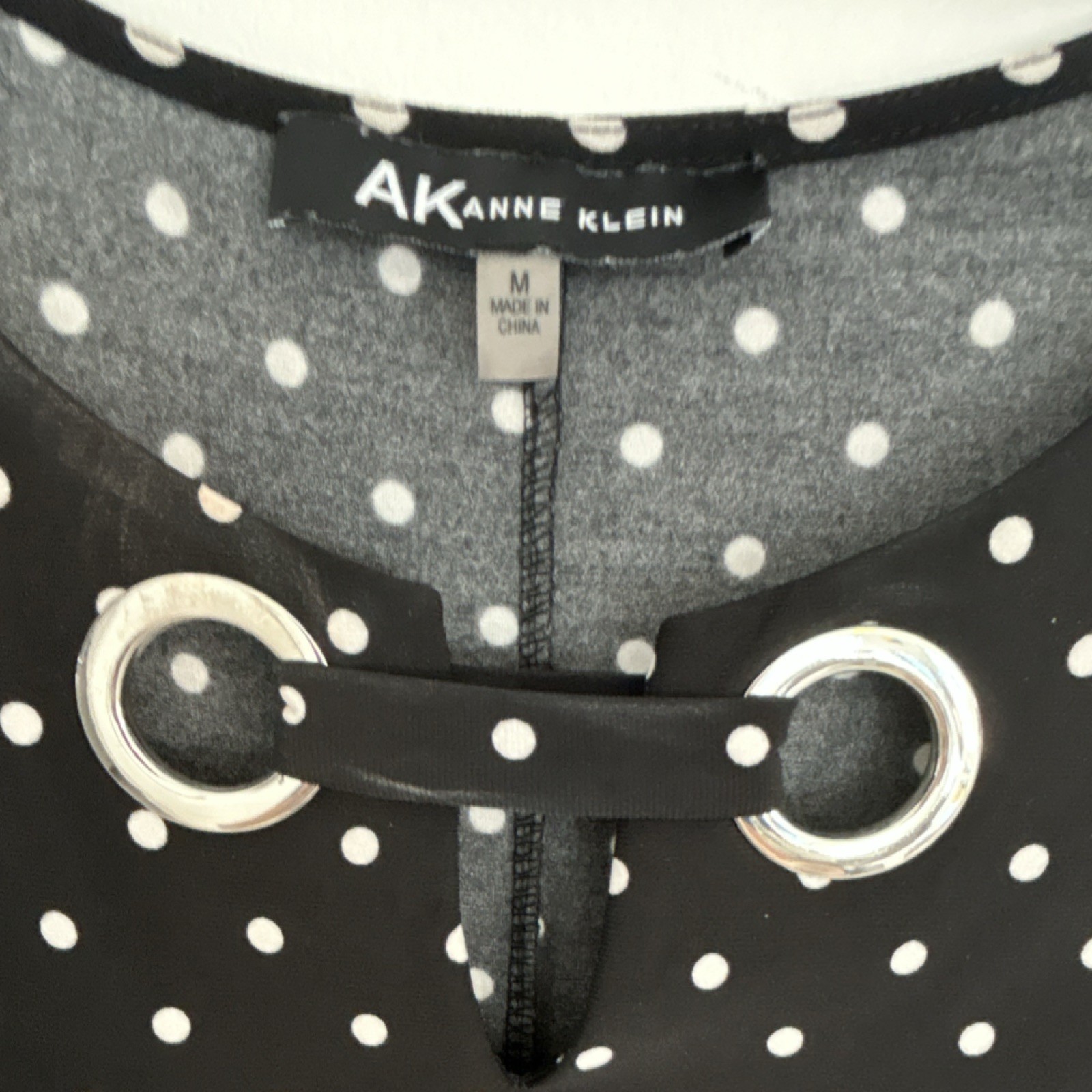 Anne Klein Black White Polka Dot Sleeveless Knee Length Shift Dress M