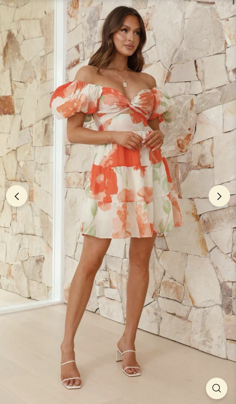 NWT Billy J Orange Floral Front Cutout Puff Sleeve Mini Dress Colorful Women’s S