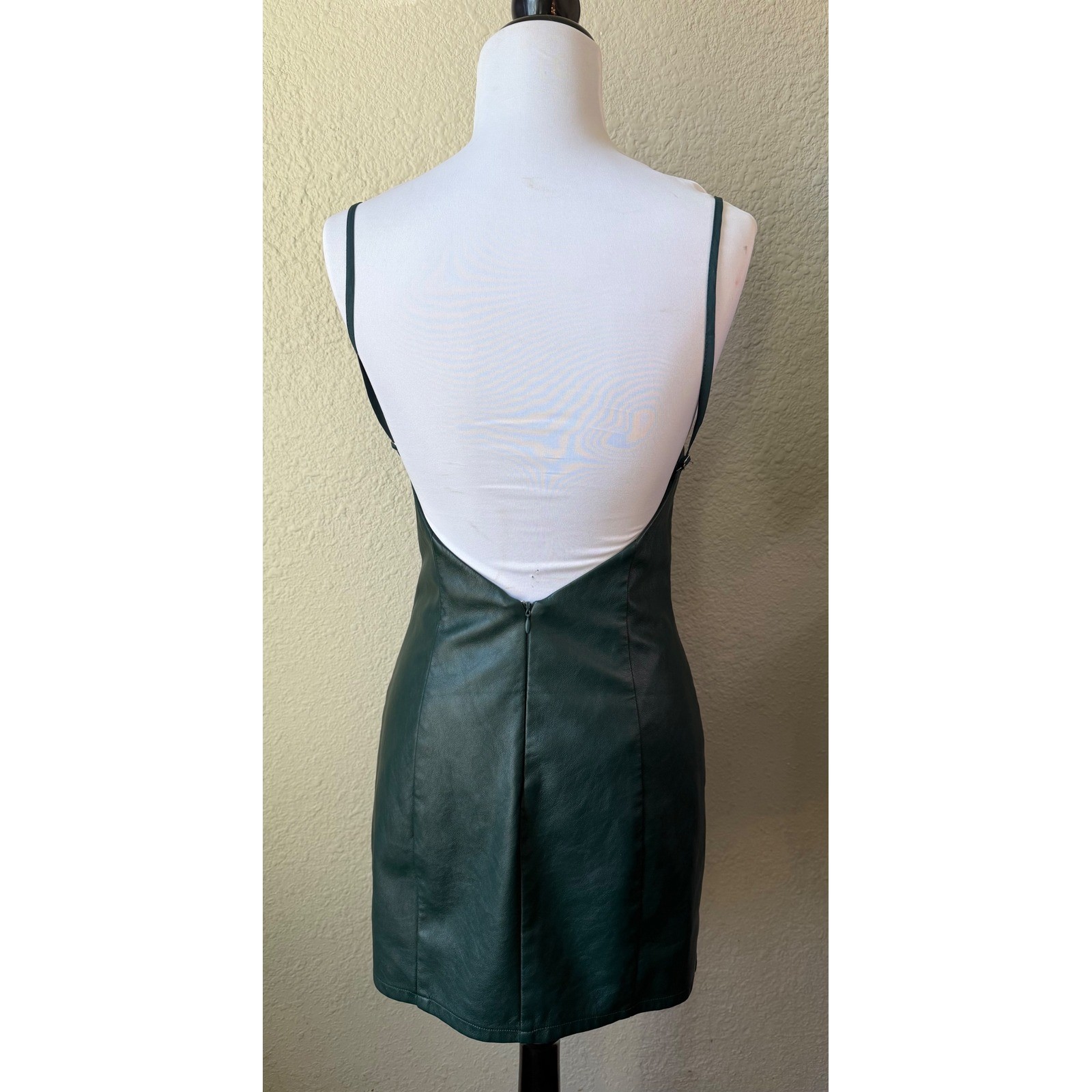 Lulus Forest Green Vegan Leather Mini Dress Spaghetti Strap Bodycon Small