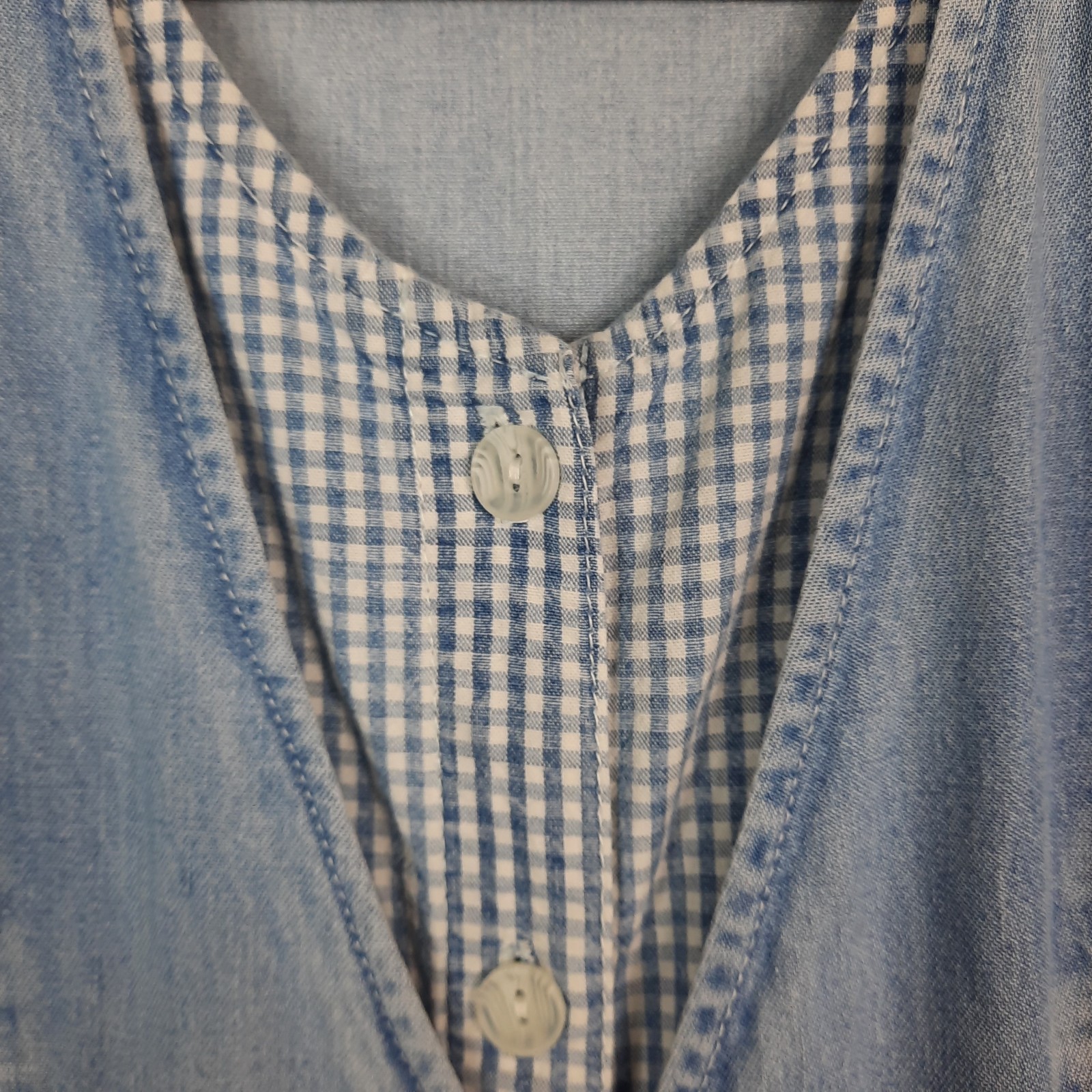 VTG 90s Button Front Denim Gingham Dress Womens 12 Cottagecore Prairie Western
