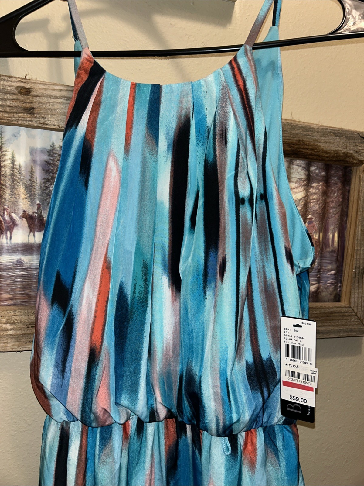 BCX Halter Neckline Maxi Dress Multicolor Belted Waist Sleeveless Size Large