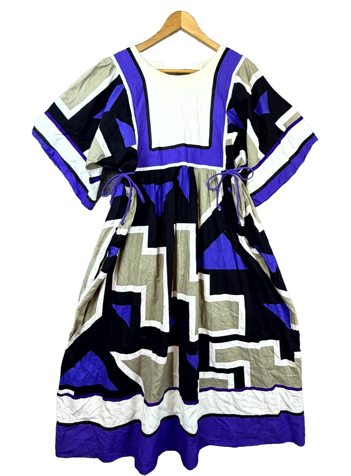Vintage Krist Gudnason Kaftan Dress Womens Large Purple Black Geometric Bold Art