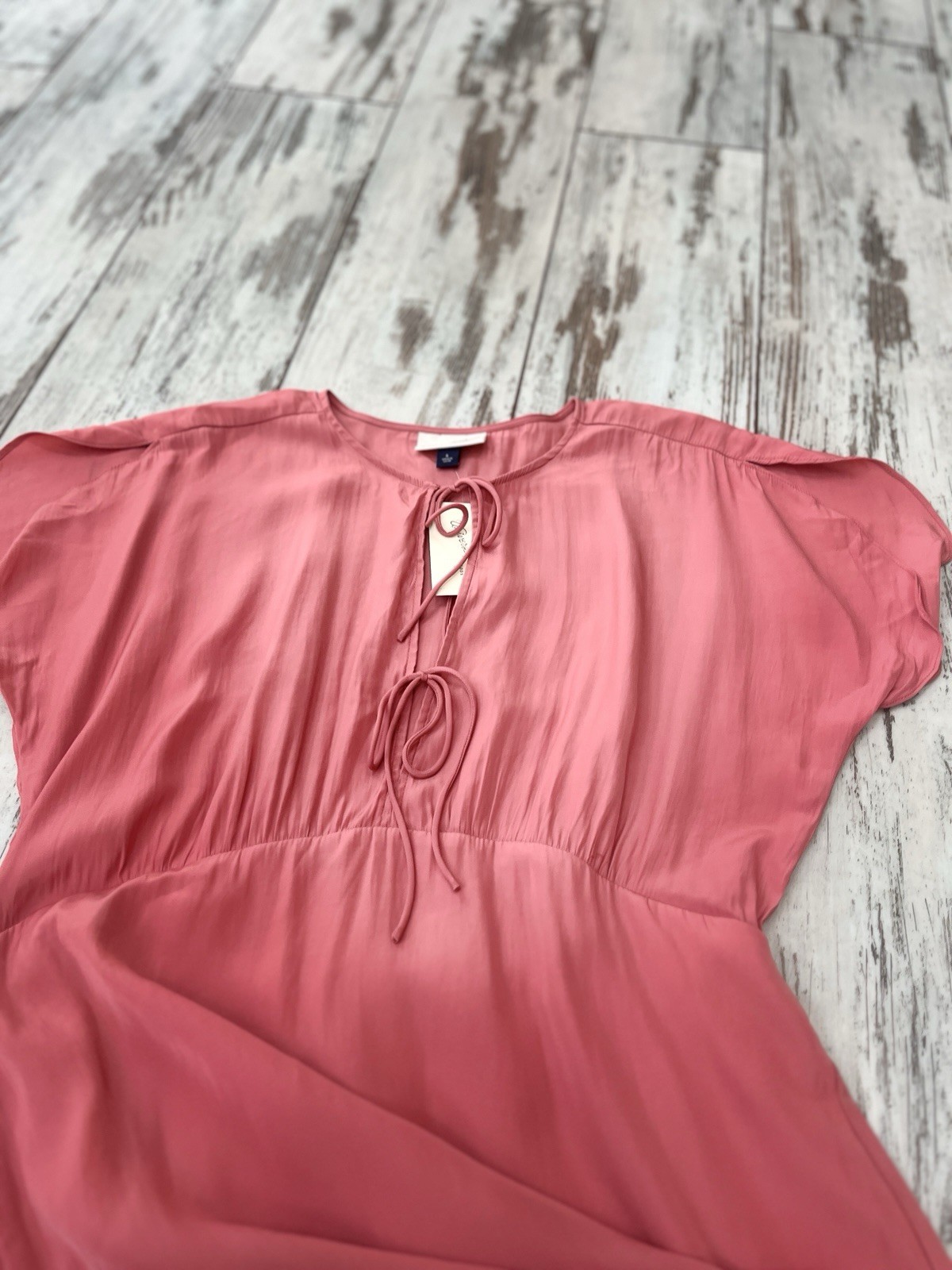 Universal Thread Coral Pink Tie Front Flutter Mini Dress Short Sleeve Large NWT