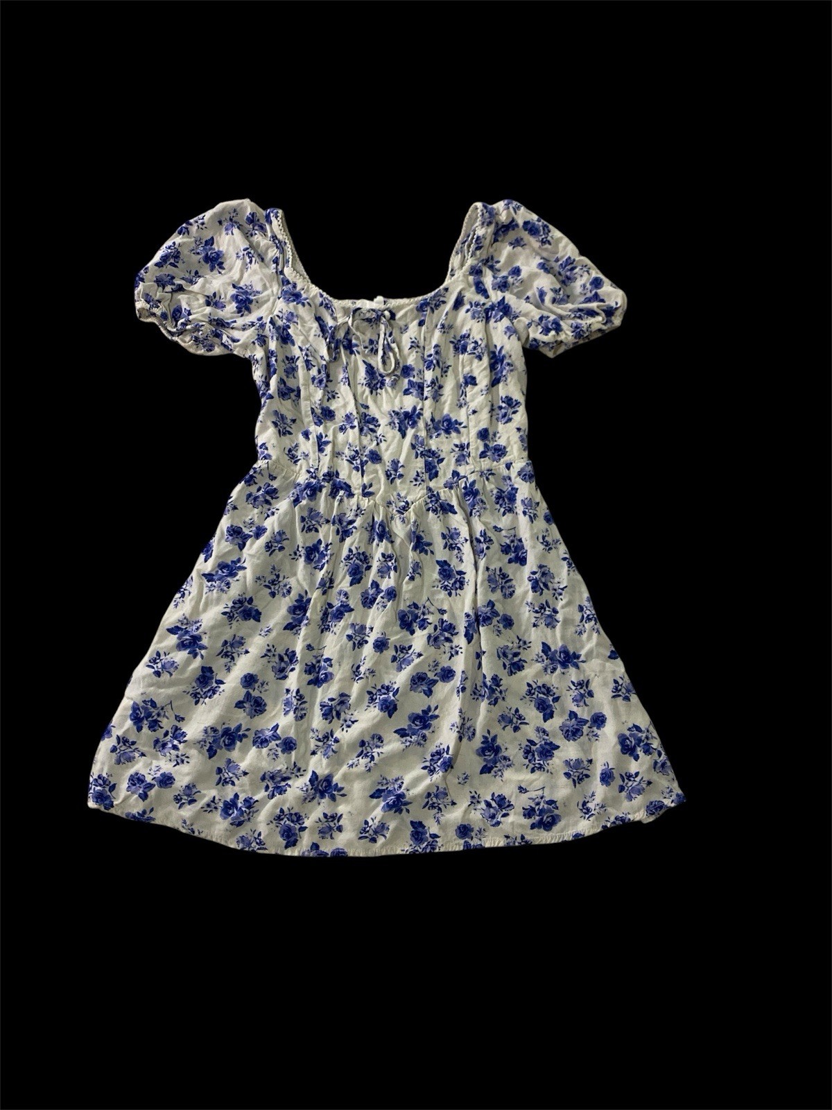 June & Hudson Womens S Dress Blue White Floral Puff Sleeve Smocked Mini Chic