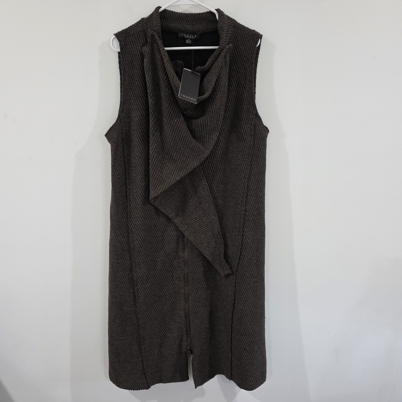 Luukaa Womens Midi Sweater Dress Size 10 Brown Lagenlook Zip Up Waffle Knit