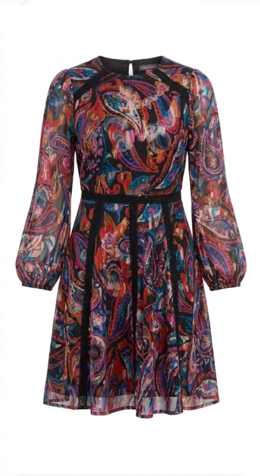 Vince Camuto Women’s Metallic Paisley-Print Lace-Trim Dress Size 16