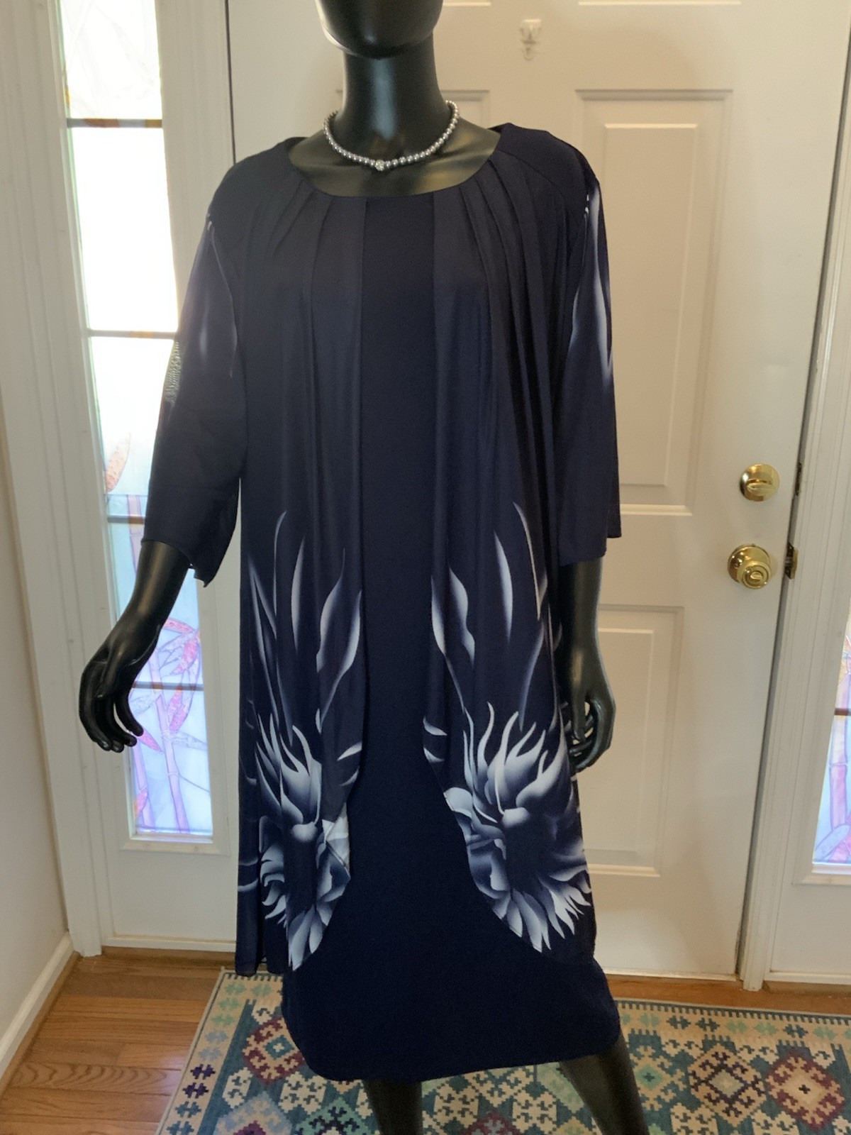 Shein Curve 2 Pc Look Dress Sheer Overlay 3/4 Sleeve Blue/light Blue Floral 4XL