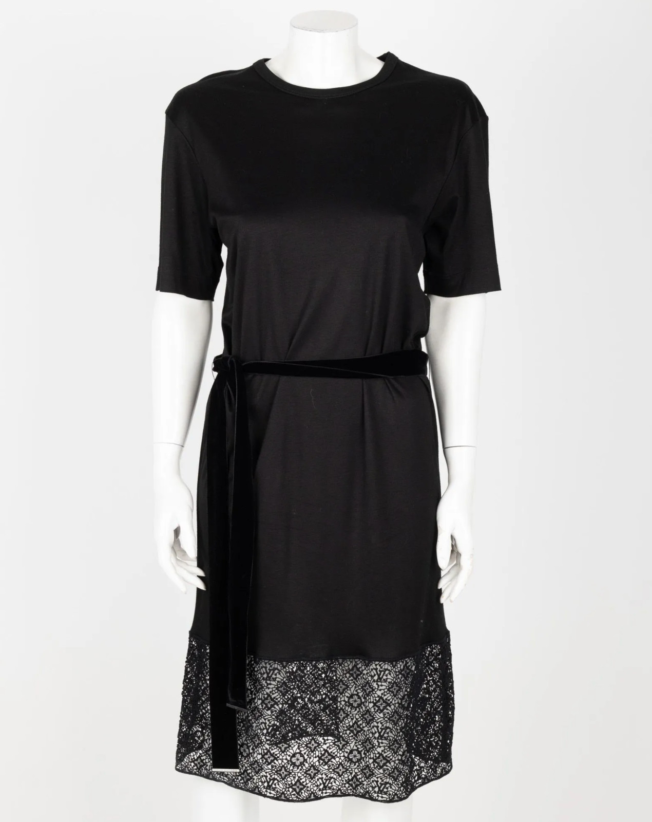 Louis Vuitton Monogram Lace Stretch Belted Shirt Dress Tunic Black Viscose S 36
