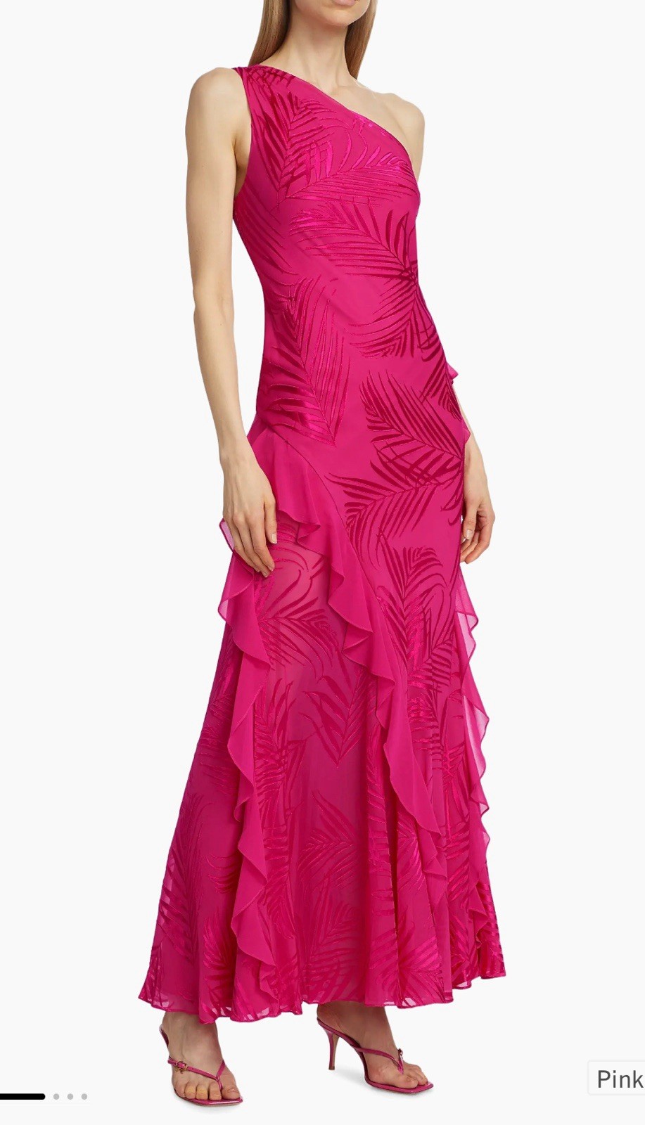 MILLY Ryanna Chiffon Devore One Shoulder Dress Gown Size 8 Pink Palm NEW