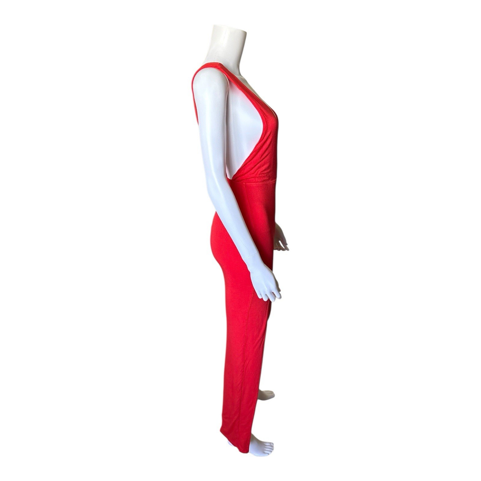 Superdown Erika Deep V Jersey Maxi Dress XS Red Backless High Slit Stretch NWT