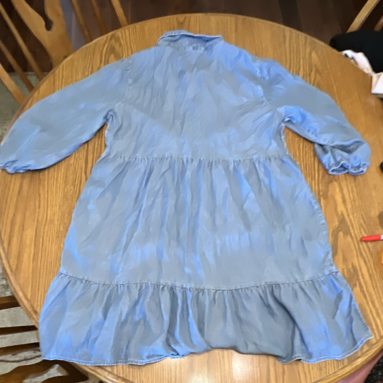 beachlunchlounge Blue Chambray Lyocell Shirt Dress Collared Button Front XL