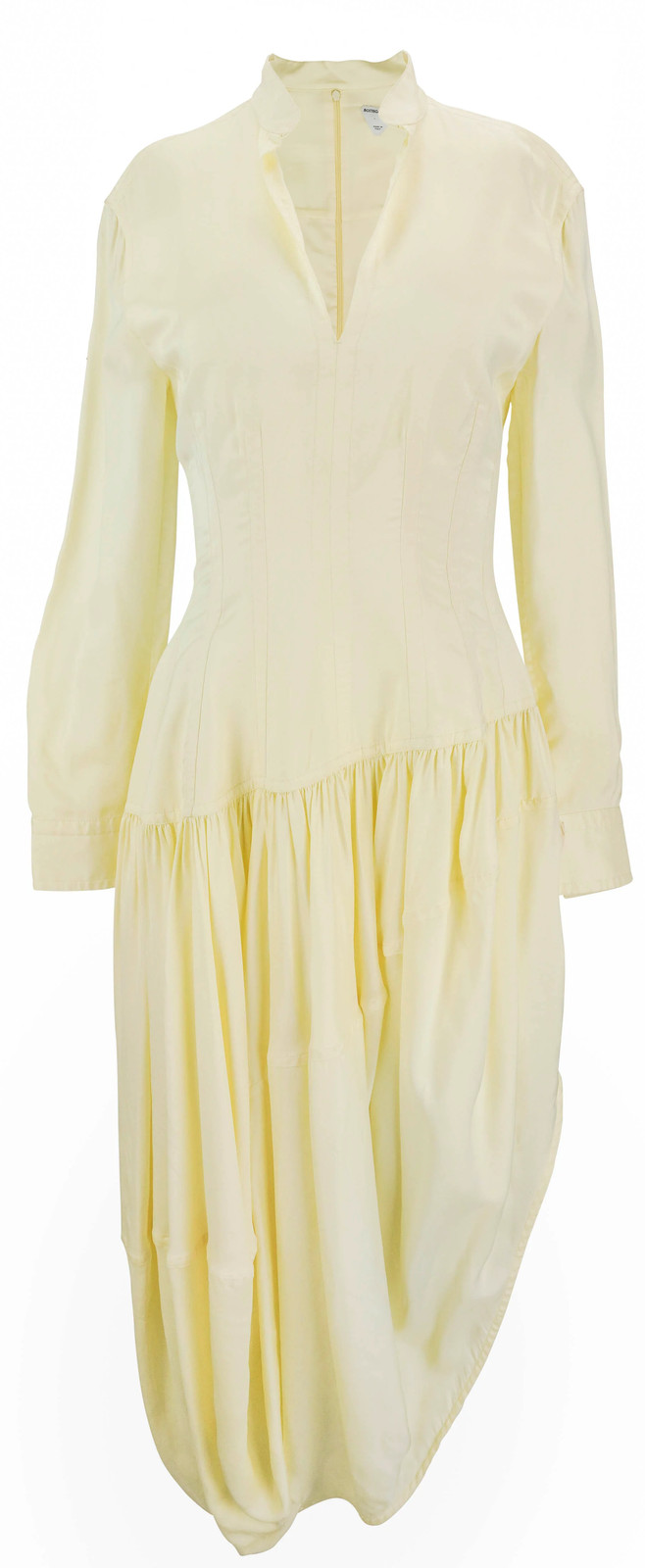 Bottega Veneta Fit and Flare Asymmetric Midi Dress in Pale Yellow