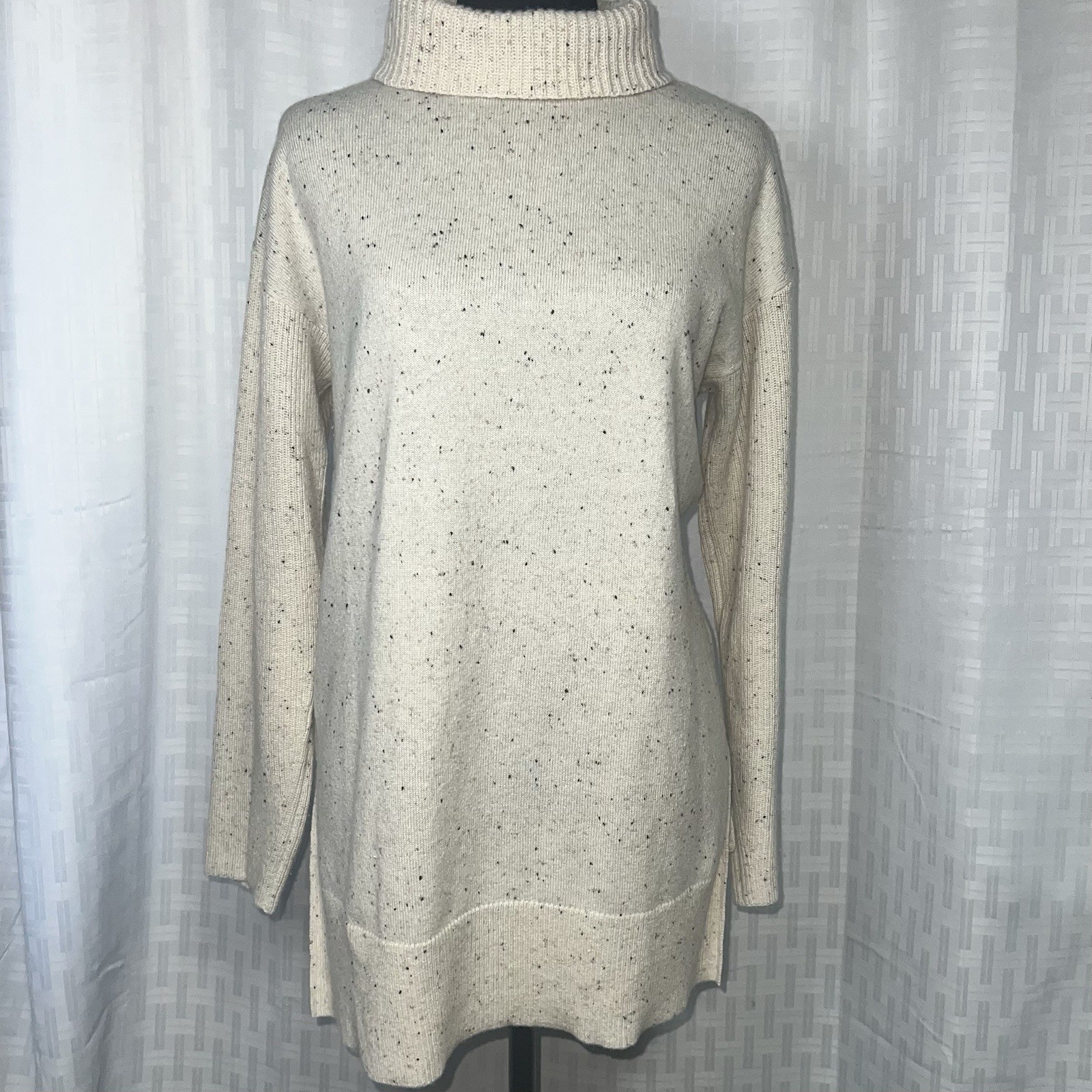 Ann Taylor 100% Cashmere Turtleneck Sweater Dress Ivory Speckled Women’s S