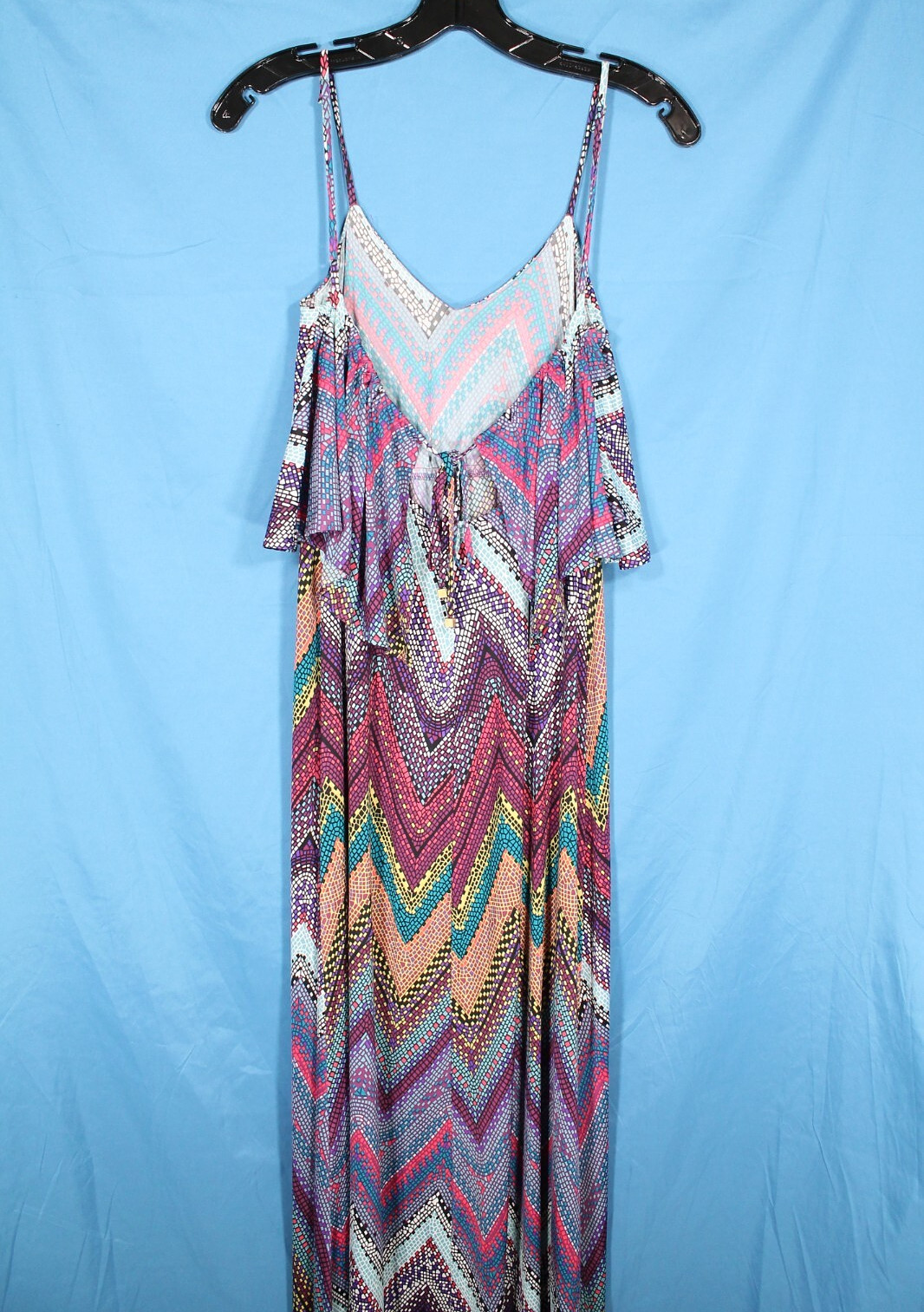 VERONICA M Stretch Knit GEOMETRIC/CHEVRON Sleeveless TIE BACK Maxi Dress Sz XS