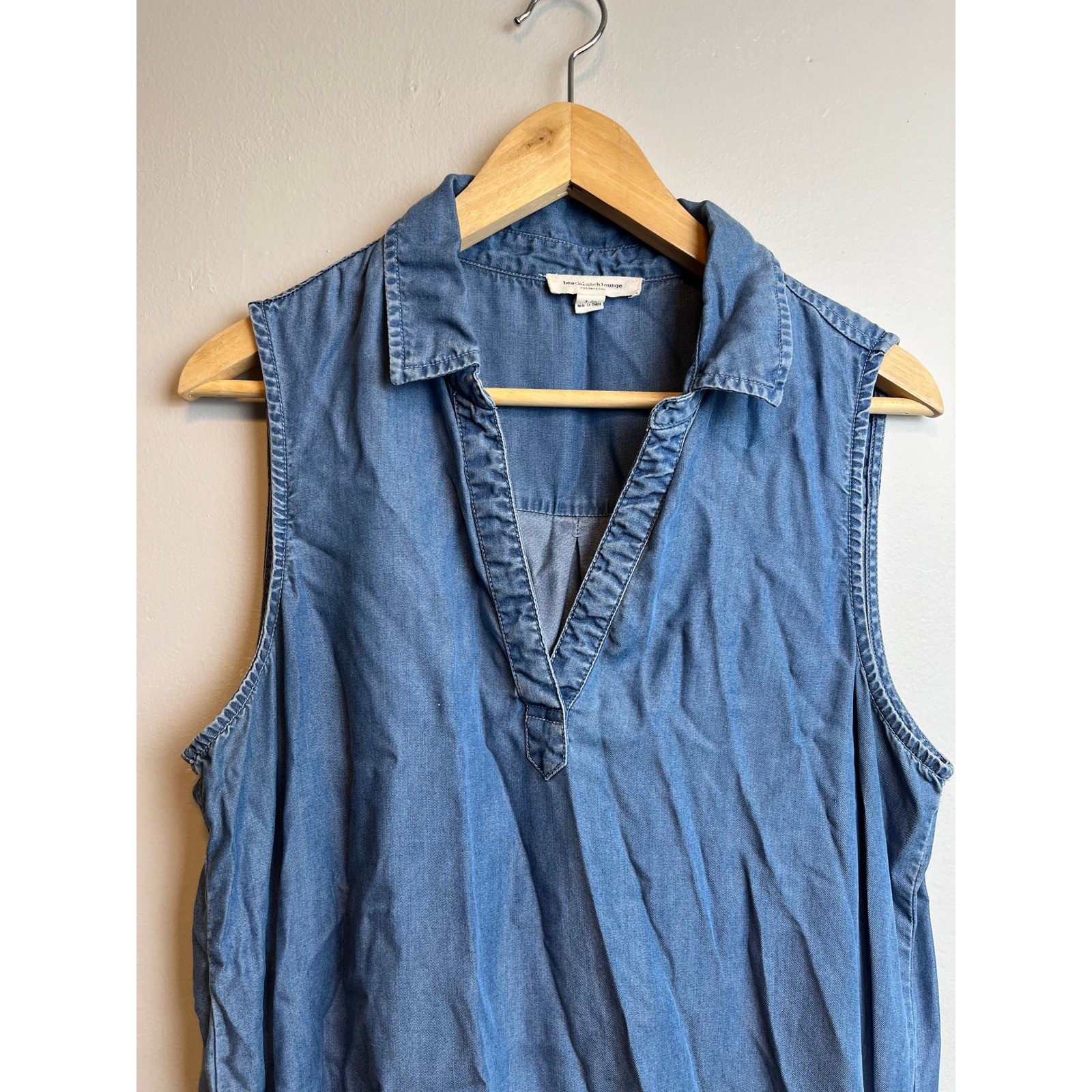 Beachlunchlounge Chambray Shift Dress Blue Lyocell L Modern Minimalist Boho Chic