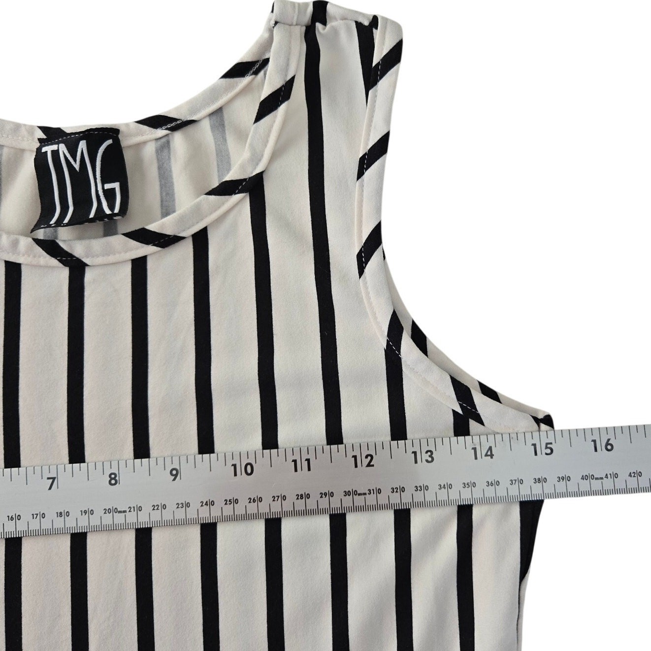 Sleeveless Black & White Vertical Stripe Column Maxi Dress Mod Minimalist Size S