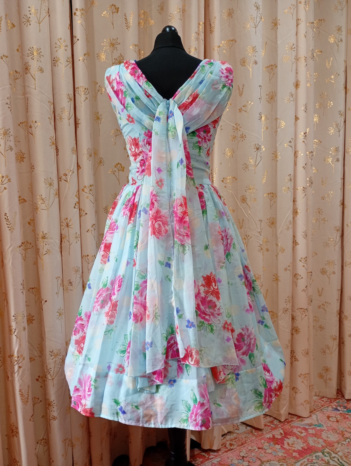 Hell Bunny Vixen Floral Pale blue VTG 50s style Retro Rockabilly swing Dress