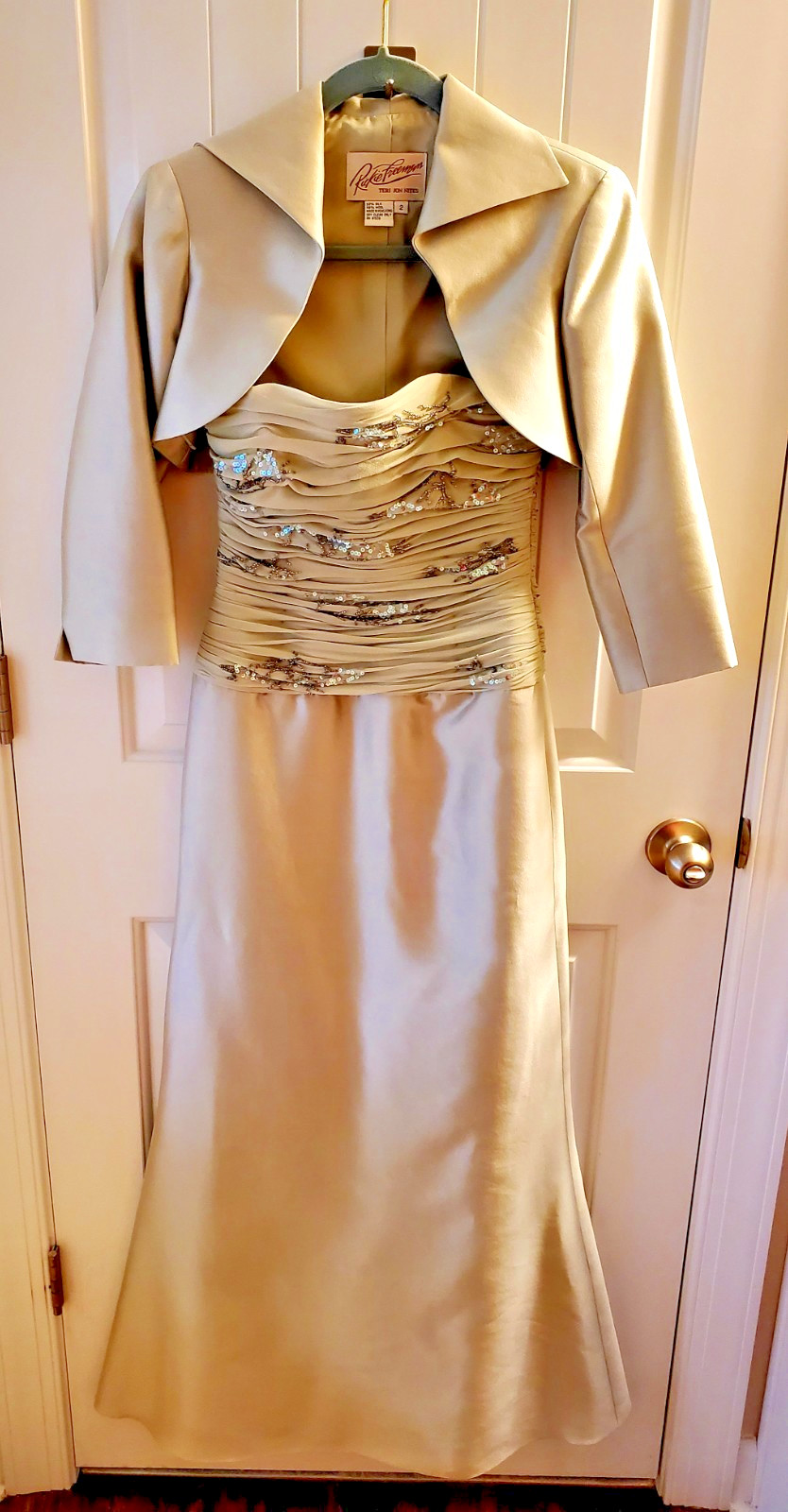 RICKIE FREEMAN for TERI JON NITES DRESS-SHIRRED GOWN & BOLERO JACKET-SIZE 2-NEW