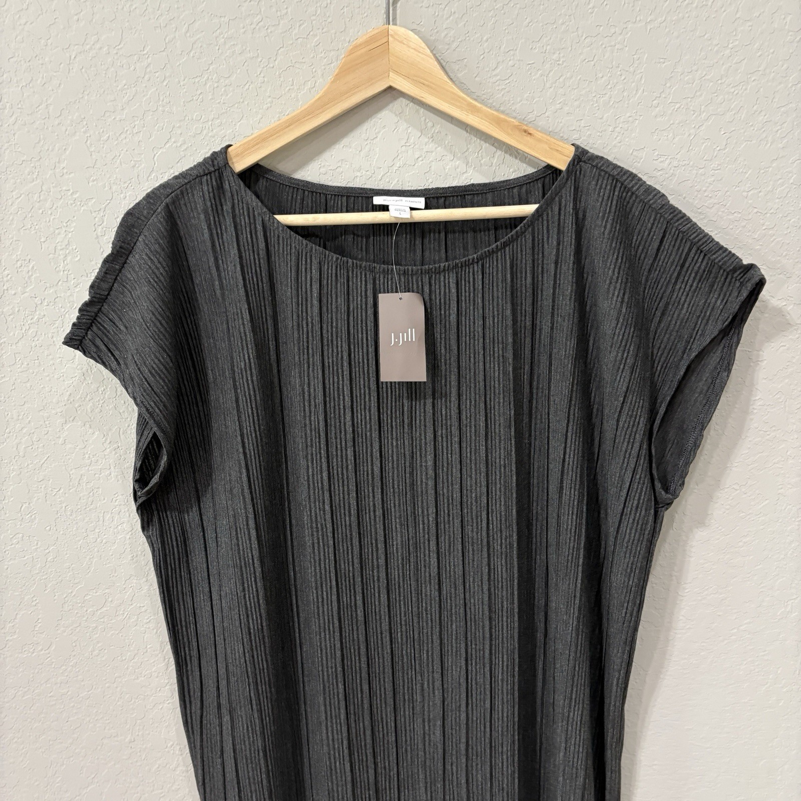 J Jill Pure Jill Dress Womens Large Gray Pleated Shift Travel Minimalist Capsule