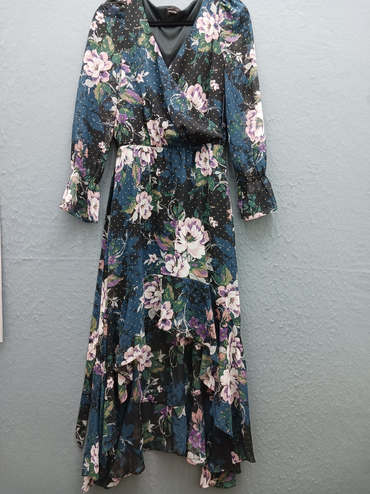 free press Women S Dress Multicolor Floral Polyester V-Neck Long Sleeve Maxi