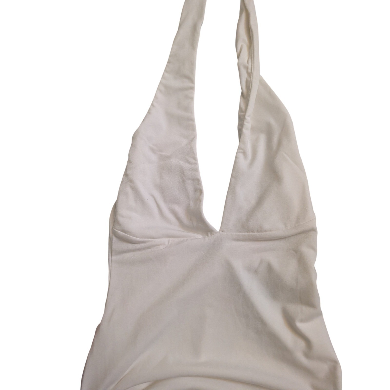 Nookie Illegal White Halter Plunging Neckline Maxi Gown Bridal Slit Small NEW