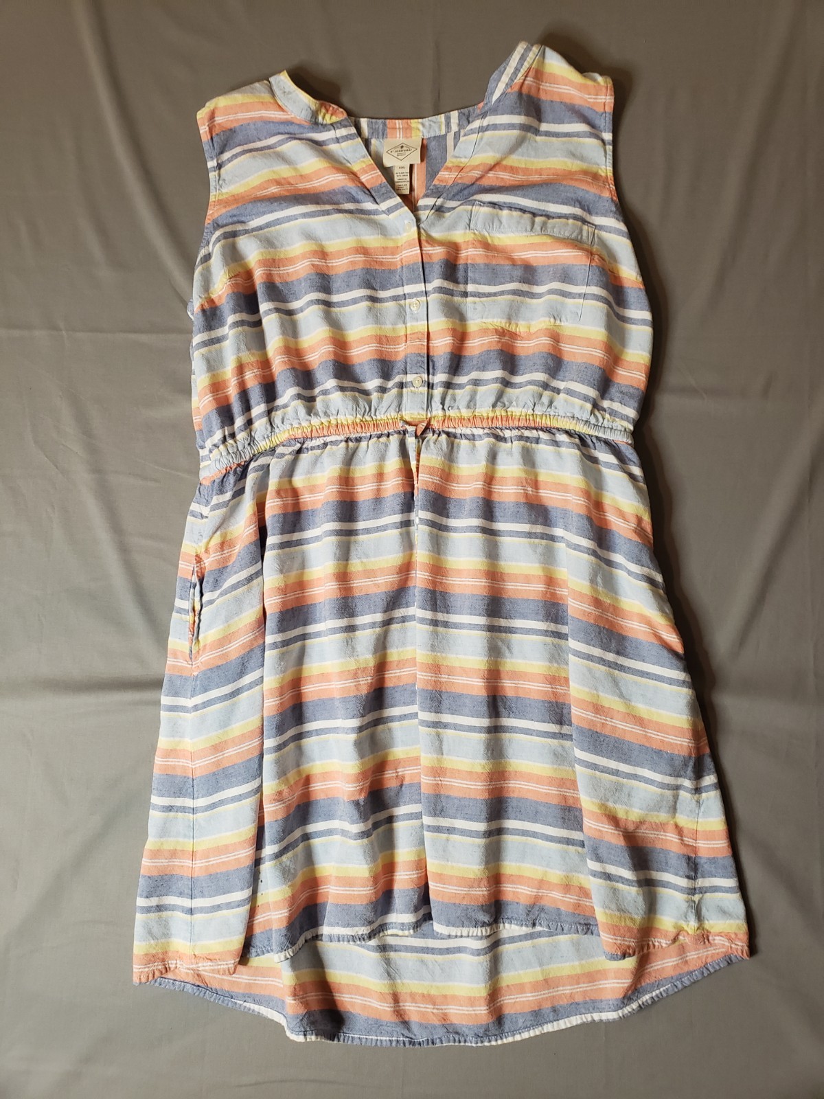 St. John’s Bay Women’s XXL Striped Sleeveless Split Neck Shift Knee Rayon Linen