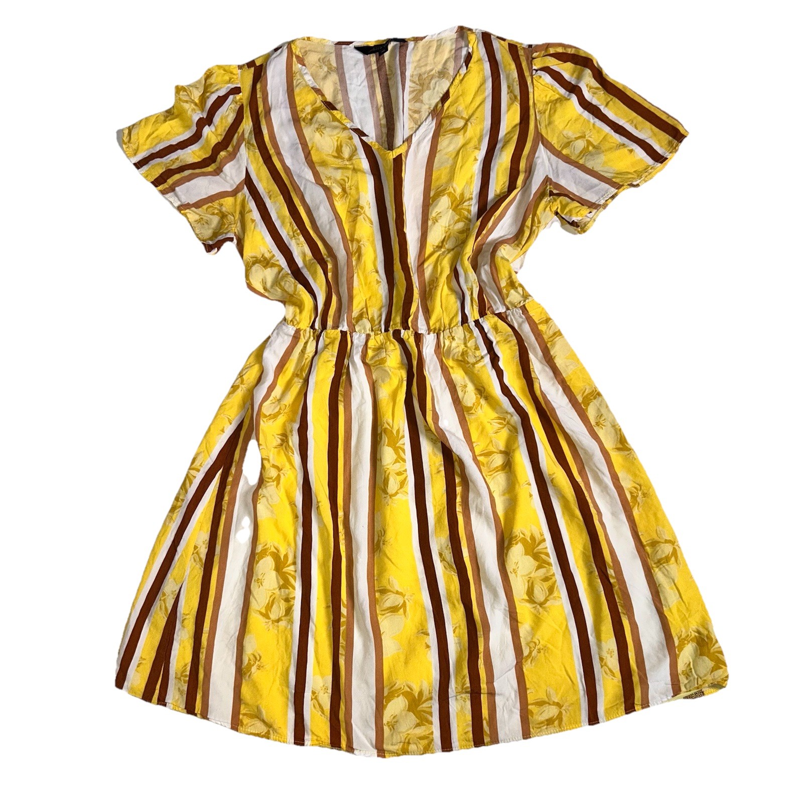 PIERRE CARDIN EVOLUTION -Yellow yellow & brown vertical striped Dress, Size 36
