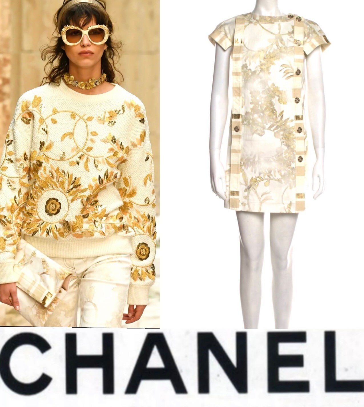 New Chanel 2018 Greece White Denim Gold Leather Mini Dress 34 36 2 4 Logo 18c S